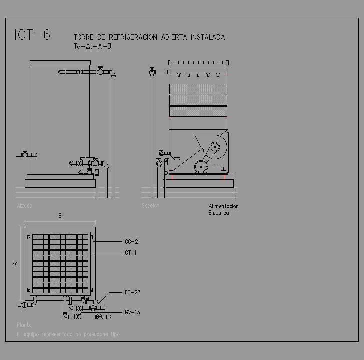 Bloque Autocad Torre de refrigeración abierta instalada